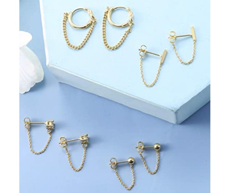YADOCA 4 pairs Copper Chain Stud Earring Set 