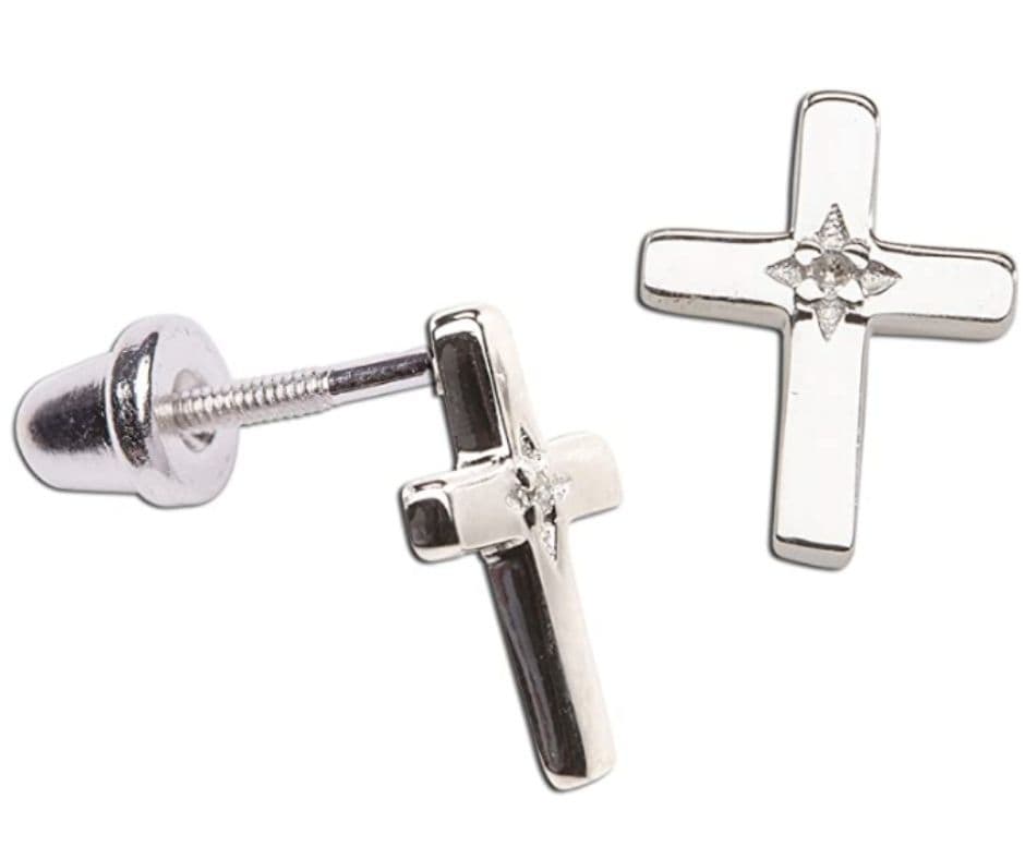 Christening Cross Earring with Diamond Accent