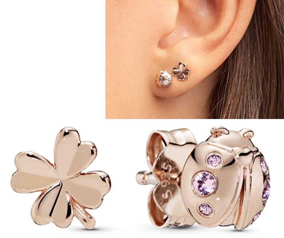 Pandora Clover & Ladybird Stud Crystals Earrings
