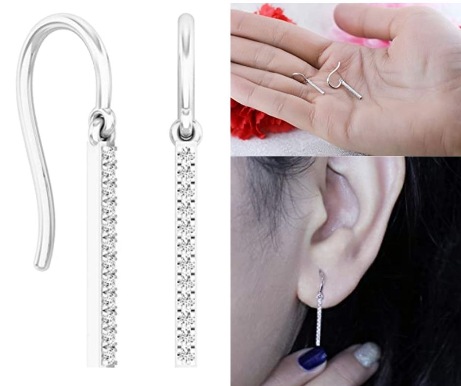 Dazzling Rock Collection Round White Diamond Ladies Fashion Dangling Earrings