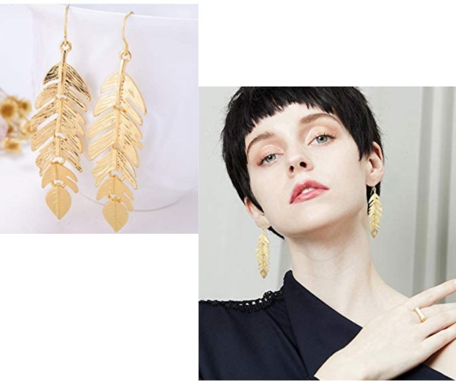 Gold Color Leaf Vintage Dangle Earrings 