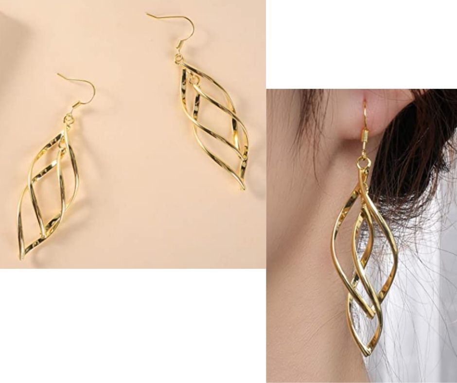 Gold Plated Linear Swirl Wire Earrings