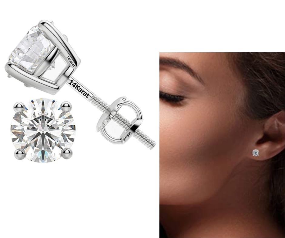 Central Diamond Center Round Diamond Stud Earrings