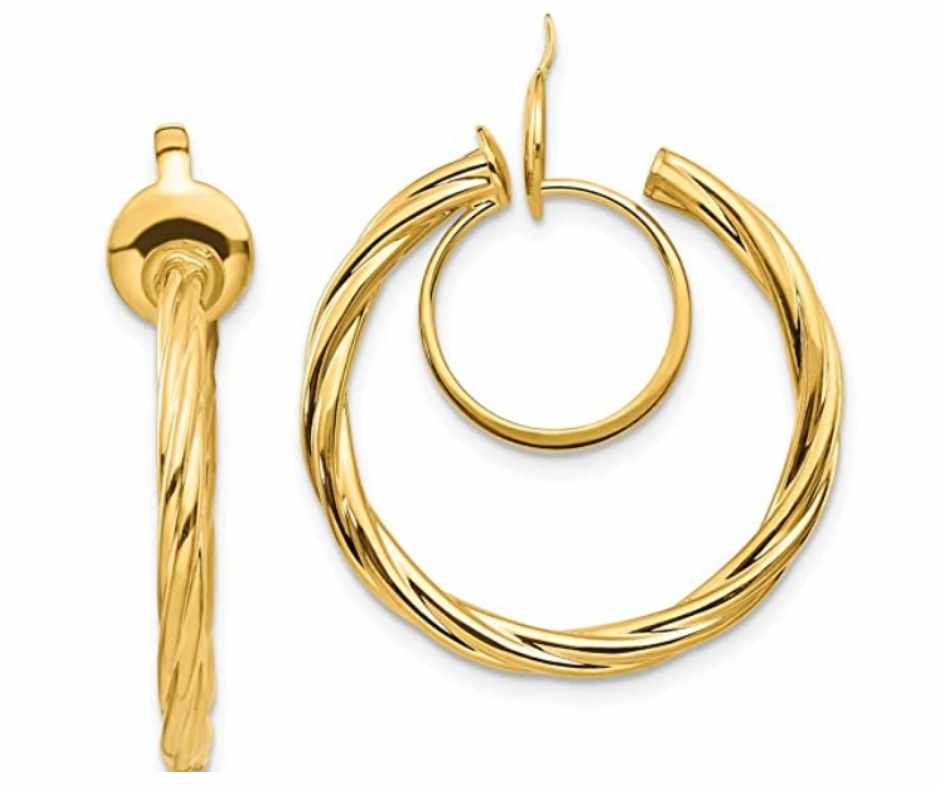 14k Gold Twisted Non-Pierced Clip On Hoop Earrings