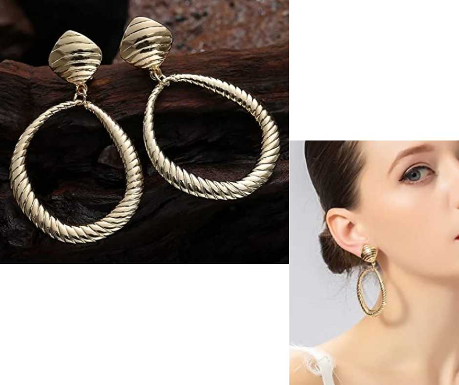 Matte Gold Silver Geometric Harmmered Clip On Earrings