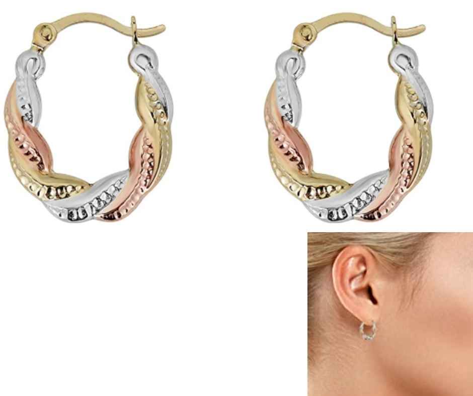 10K Gold Twist Three-Tone Hoop Earrings